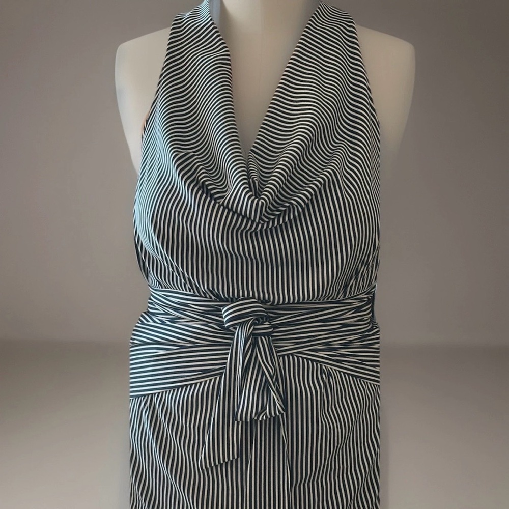 Ann Taylor Striped Cowl Neck Razor Wrap Waist- Classic Navy & White Size 14
